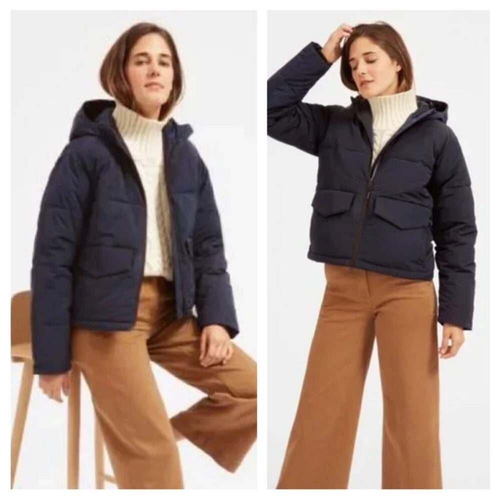 Everlane ReNew Women's Navy Hooded Short Puffer Coat Jacket Size Small - Picture 11 of 11